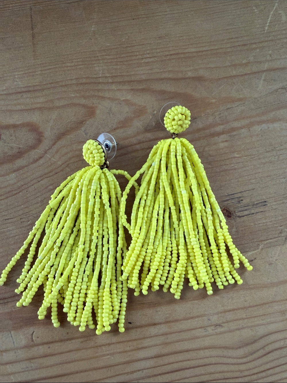 J. Crew Neon Yellow Beaded Tassel Earrings